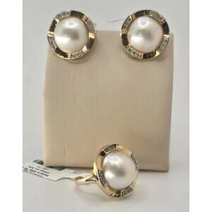 14K YG Pearl 6.1g, Size 6 Ring with Earring Set